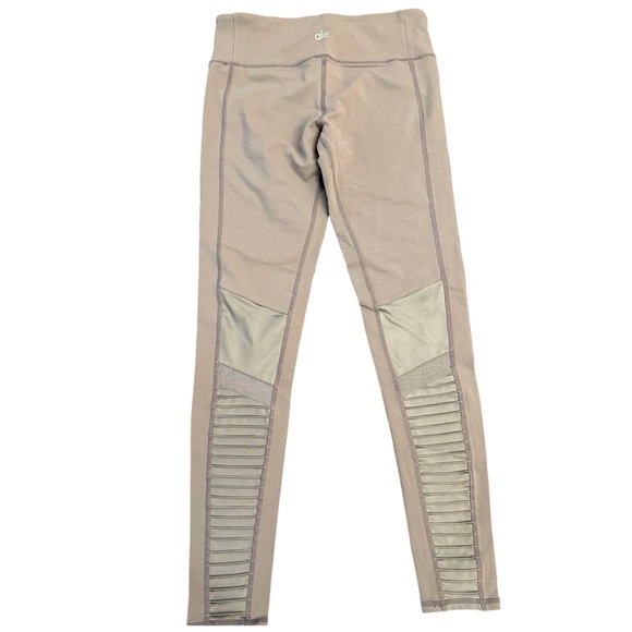 Alo Womens Moto Yoga Leggings Pants Light Gray High Waist Mesh - Picture 2 of 9